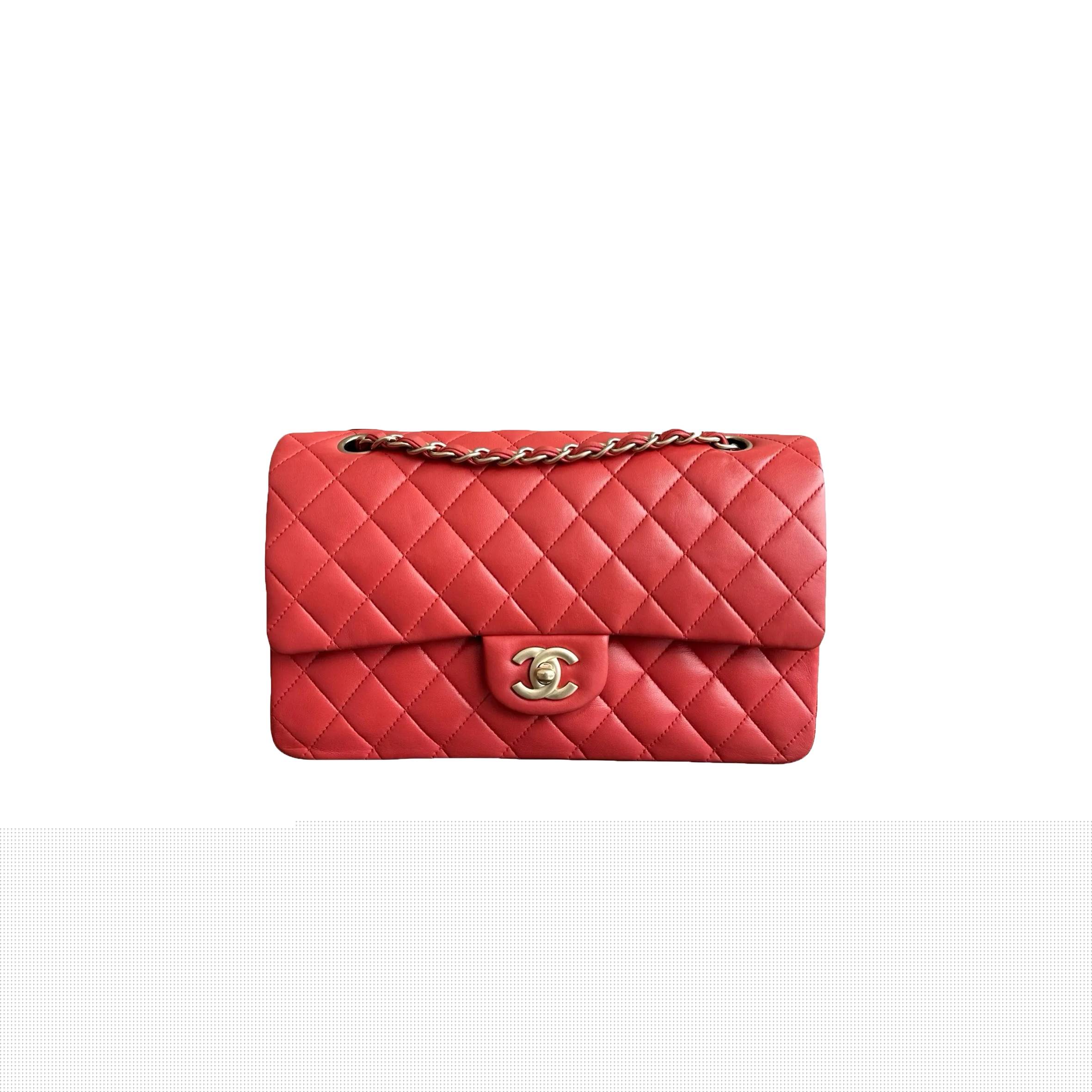 Ch*el medium quilted red lambskin  classic double flap bag (25*15*6cm)